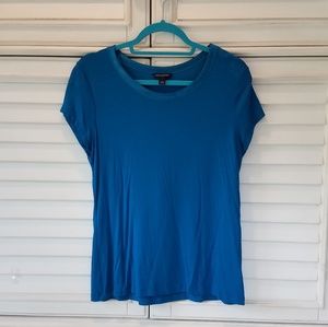 Blue Tee with Silk Neckline